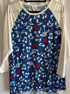 LuLaRoe Randy 3XL Musical Notes Print with White Sleeves NWOT